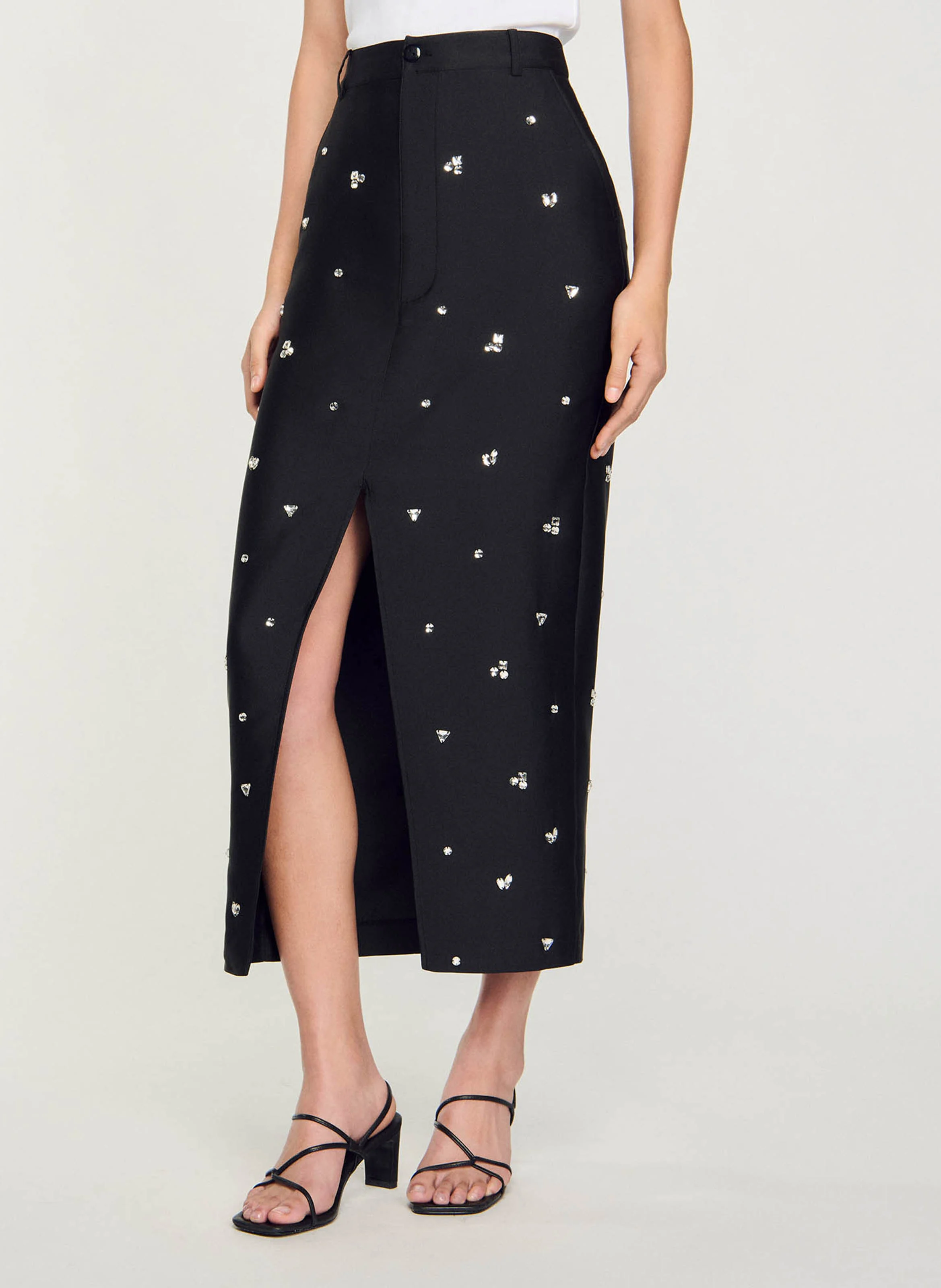 Jupe midi à strass | Noir