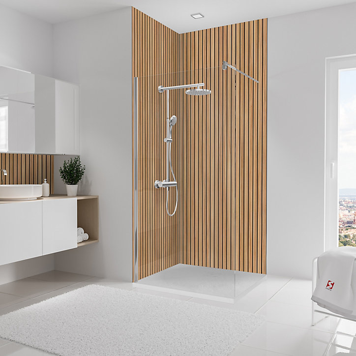 Lot de 2 panneaux muraux de salle de bains l.100x255 cm, décor japandi vertical, Schulte DécoDesign