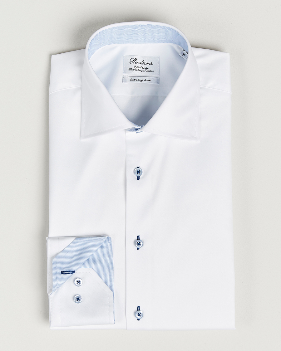 Stenströms Fitted Body X-Long Sleeve Contrast Shirt White
