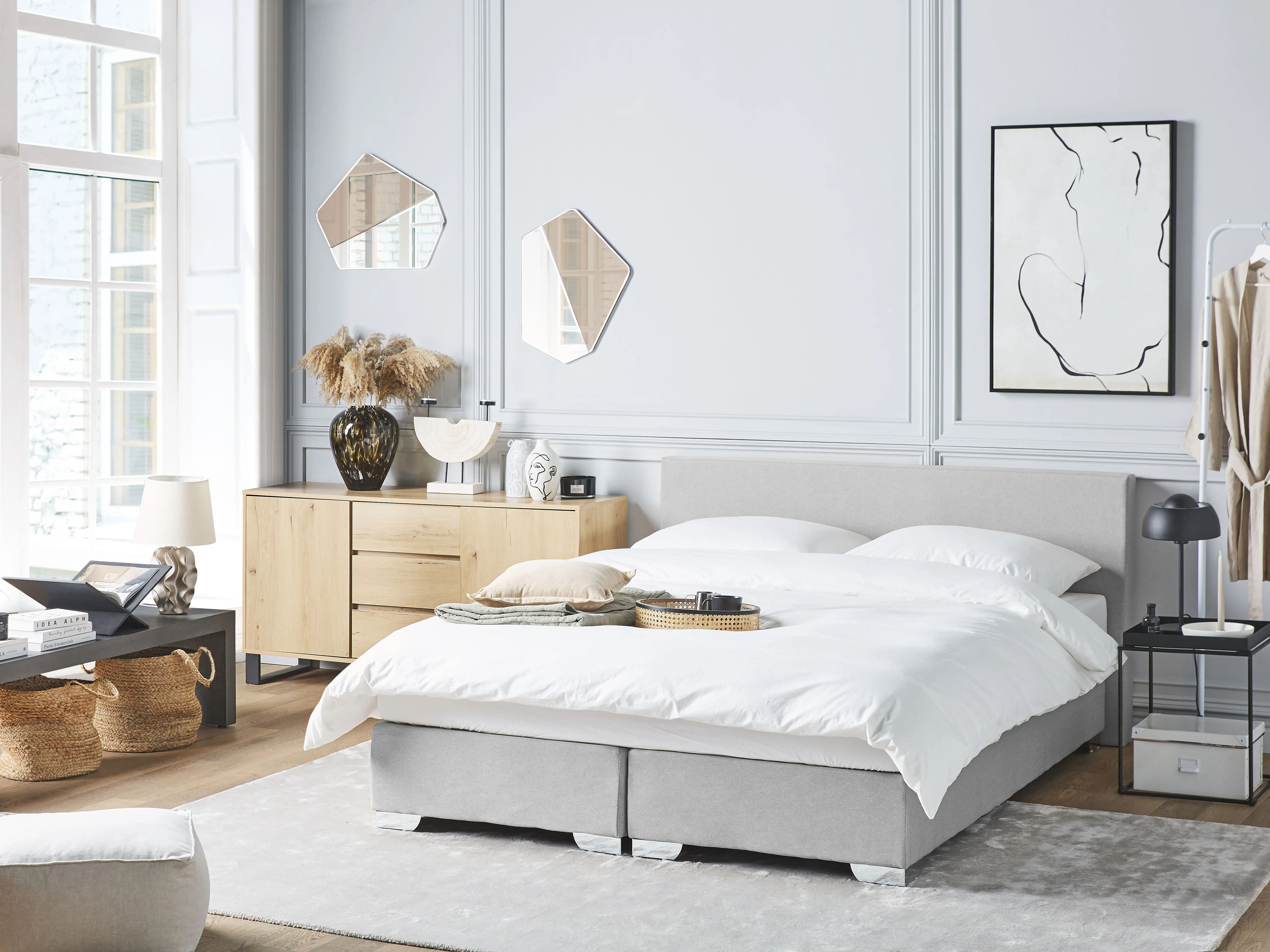 Boxspring Stof PRESIDENT 160 x 200 cm Lichtgrijs