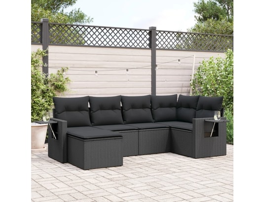 VIDAXL - Salon extérieur Salon de jardin 6 pcs avec coussins noir résine tressée