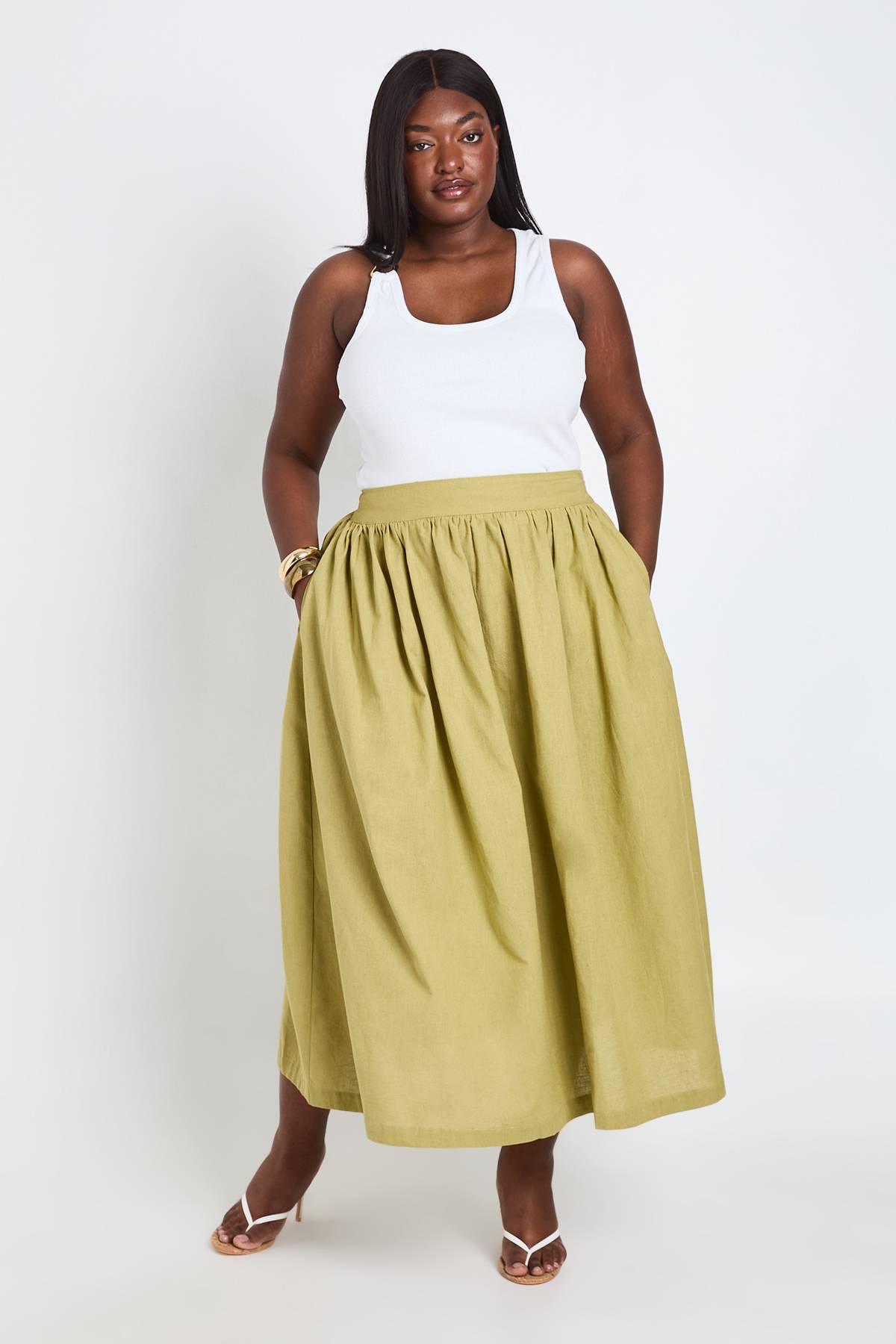boohoo Jupe Midaxi À Poches En Lin Grande Taille