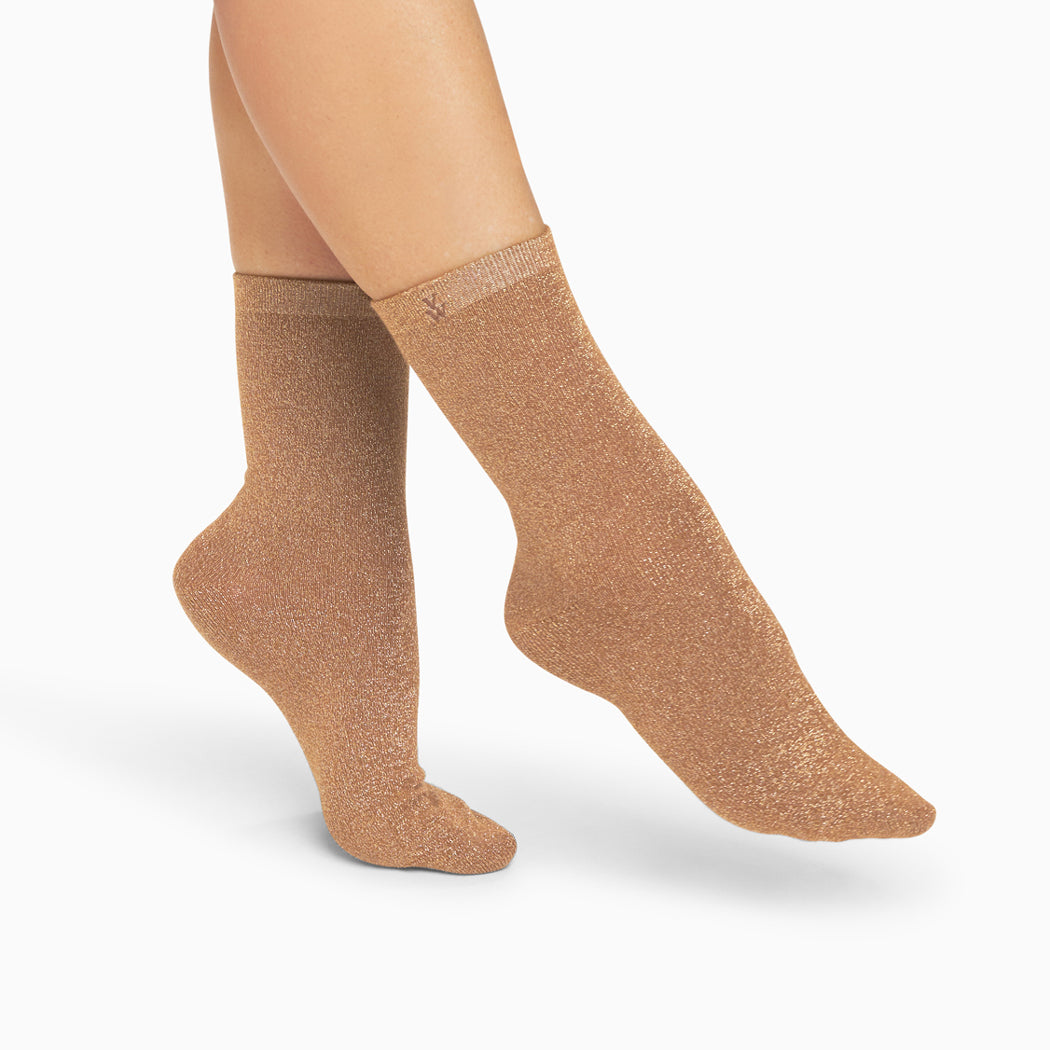 Chaussettes-Chaussettes Quinn camel et or pailleté