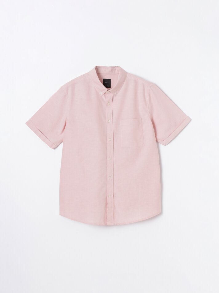 Camisa Oxford de manga curta - Rosa Pastel