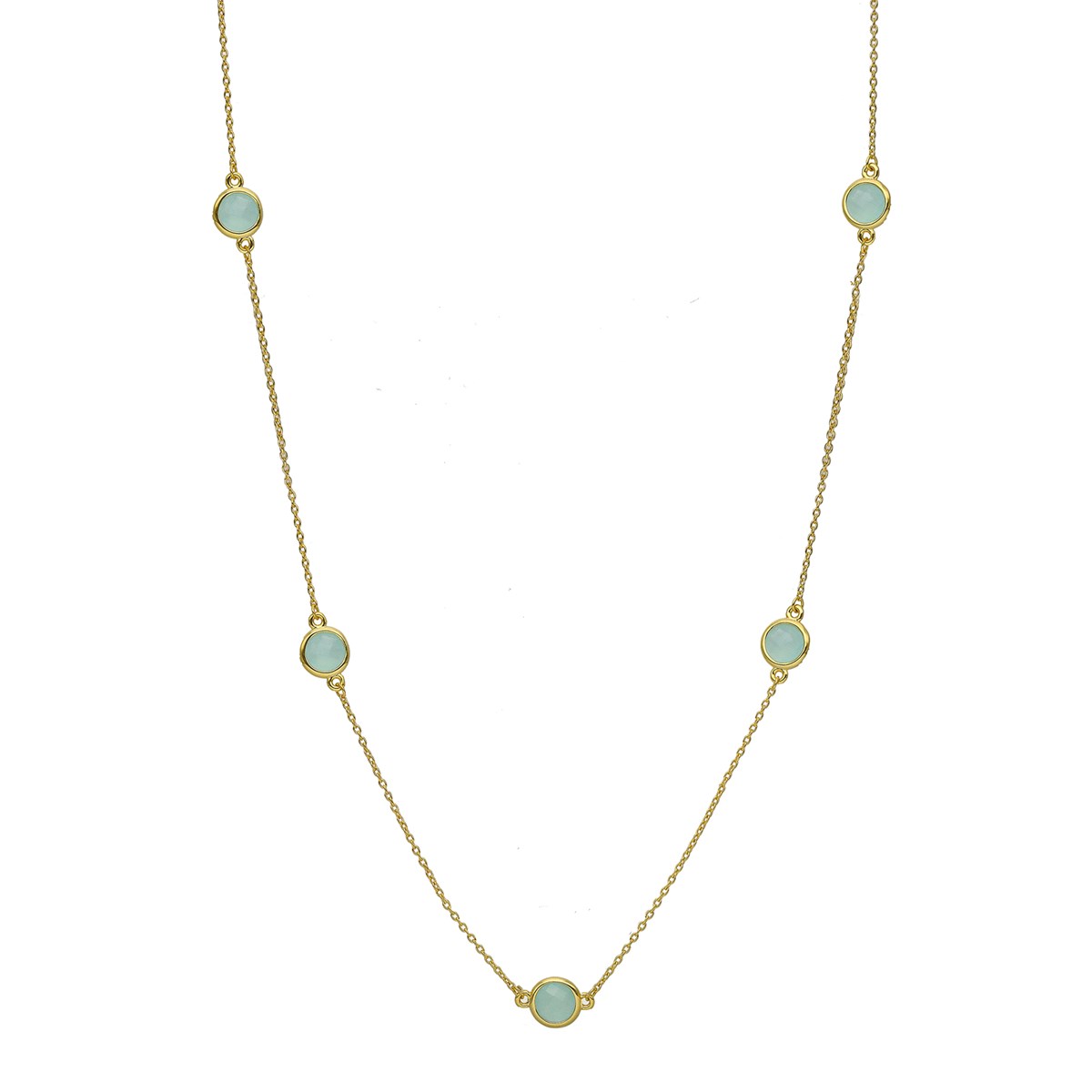 Collier Argent Doré Goutte De Cristal Pierres Vert Eau