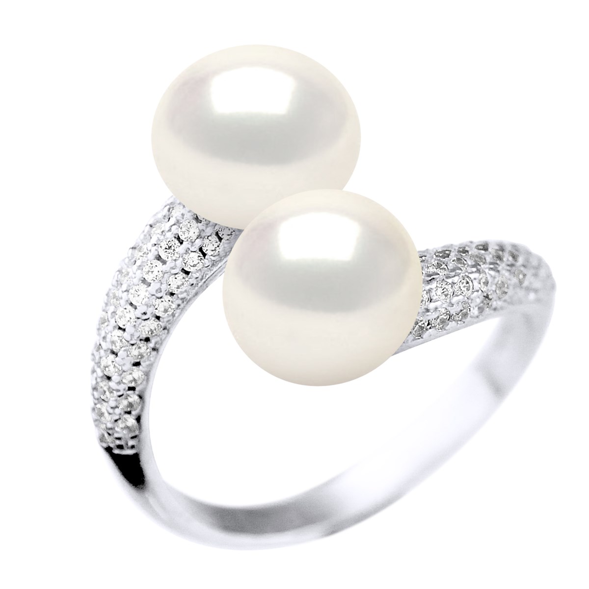 Bague TOI ET MOI 2 Perles d'Eau Douce 9-10 mm Blanches Joaillerie Argent 925