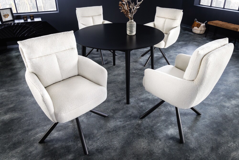 riess-ambiente Stuhl BIG GEORGE - drehbar Retro weiß Bouclé mit Armlehnen Bonellfederkern Esszimmer