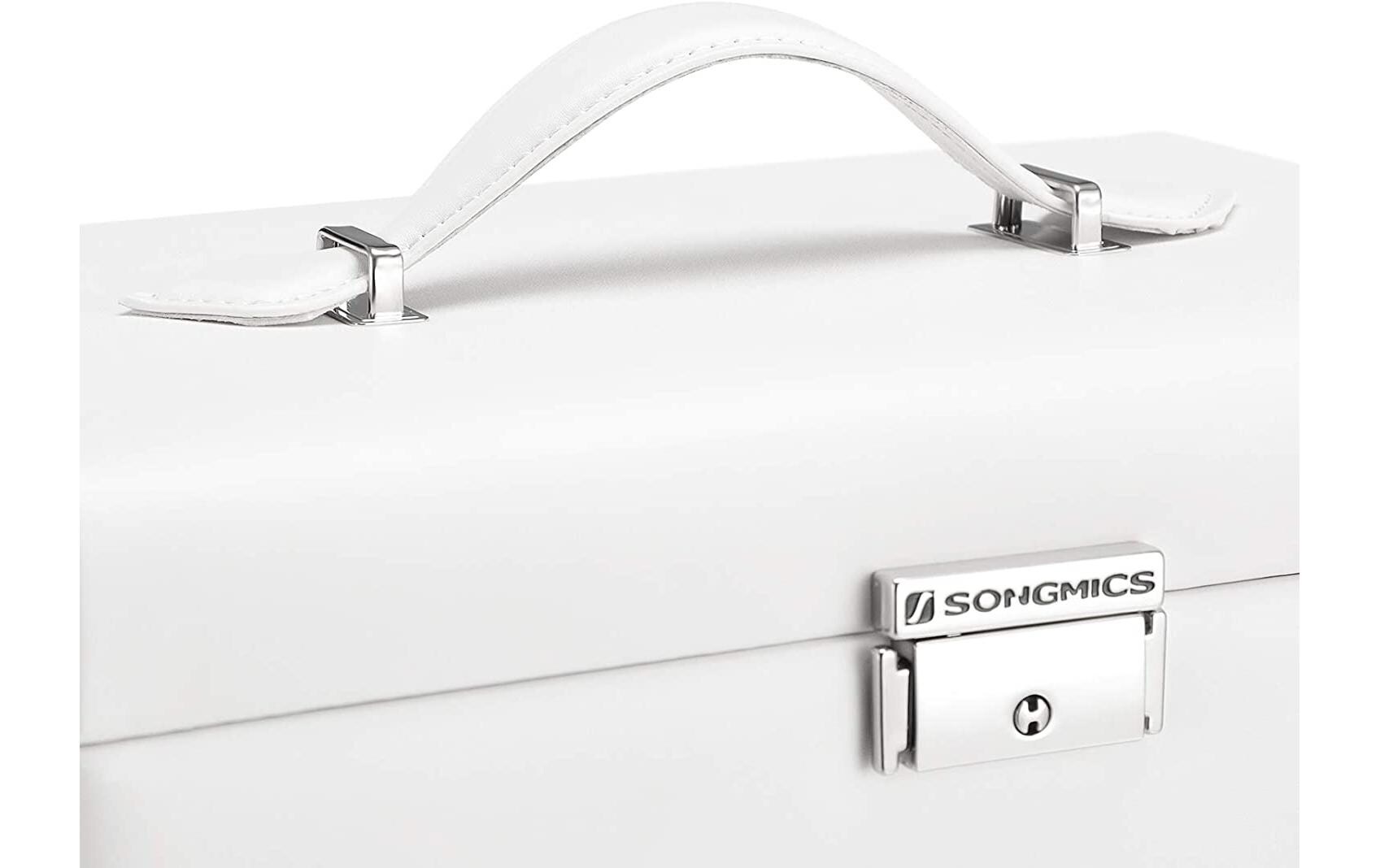 Schmuckschatulle mit 3 Ebenen, Weiss, KunstlederSchmuckbox abschliessbar
