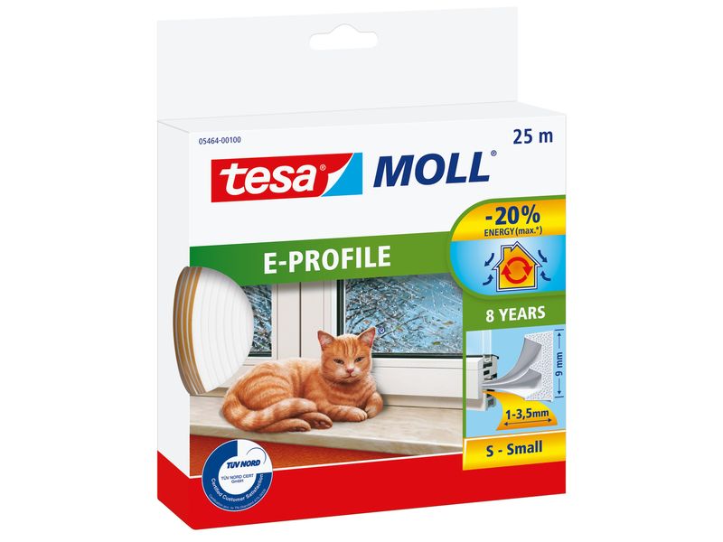 tesa Dichtungsband E-Profil, Weiss, 25 m x 9 mm Selbstklebendes E-Profil-Dichtungsband