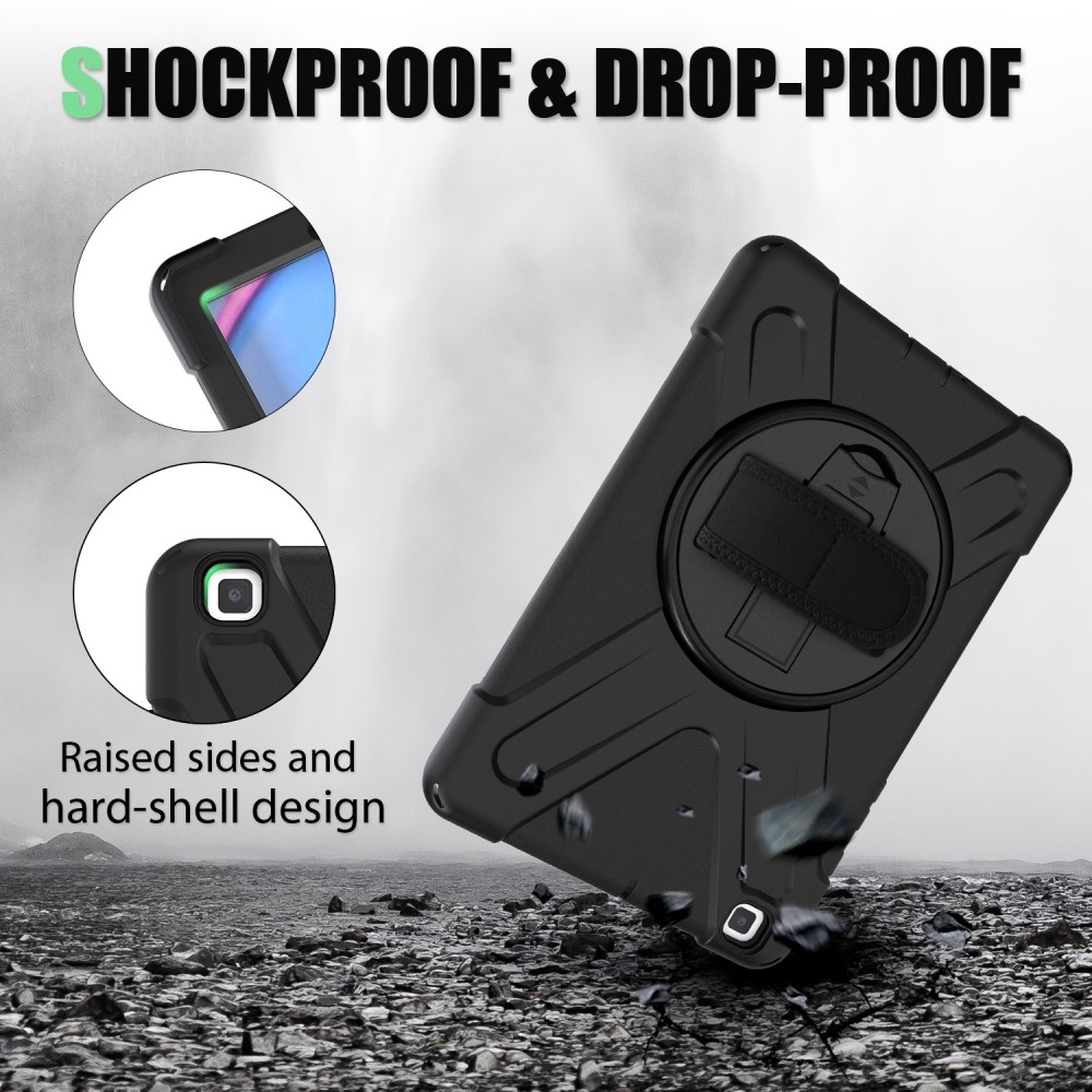Samsung Galaxy Tab A 8.0 (2019) Hybrid Outdoor Silikon Case Hülle mit Aufsteller und Handschlaufe - Schwarz