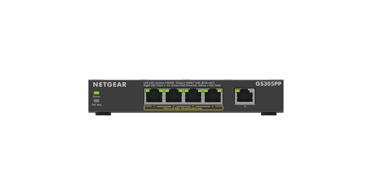 Netgear5-port Gigabit Ethernet PoE+ Unmanaged Switch (GS305PP)   (Zwart)