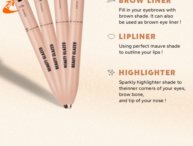 BEAUTY GLAZED - 4 in 1 make-uppen (highlighter / eyeliner / wenkbrauw / lipliner)