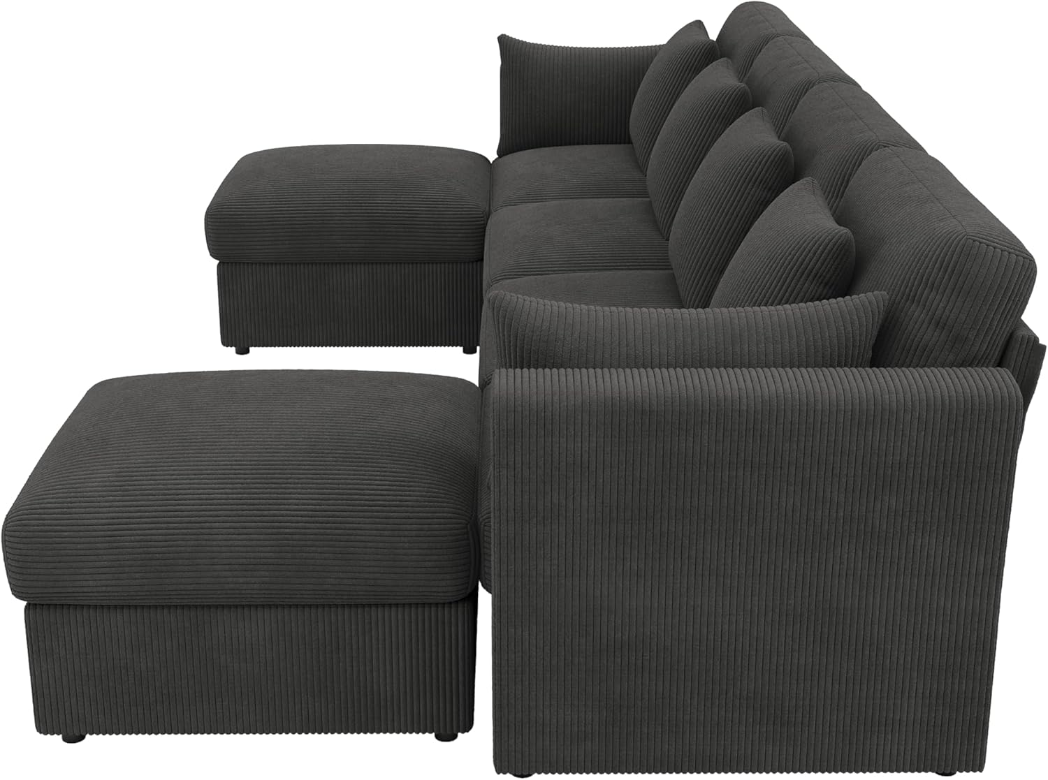 Merax Ecksofa modulares U-förmiges Sofa mit multifunktionalem Fußhocker (L/U-Form), verstellbaren Armlehnen, Cordstoff, 4-Sitzer Couch für Wohnzimmer/Schlafzimmer, Grau