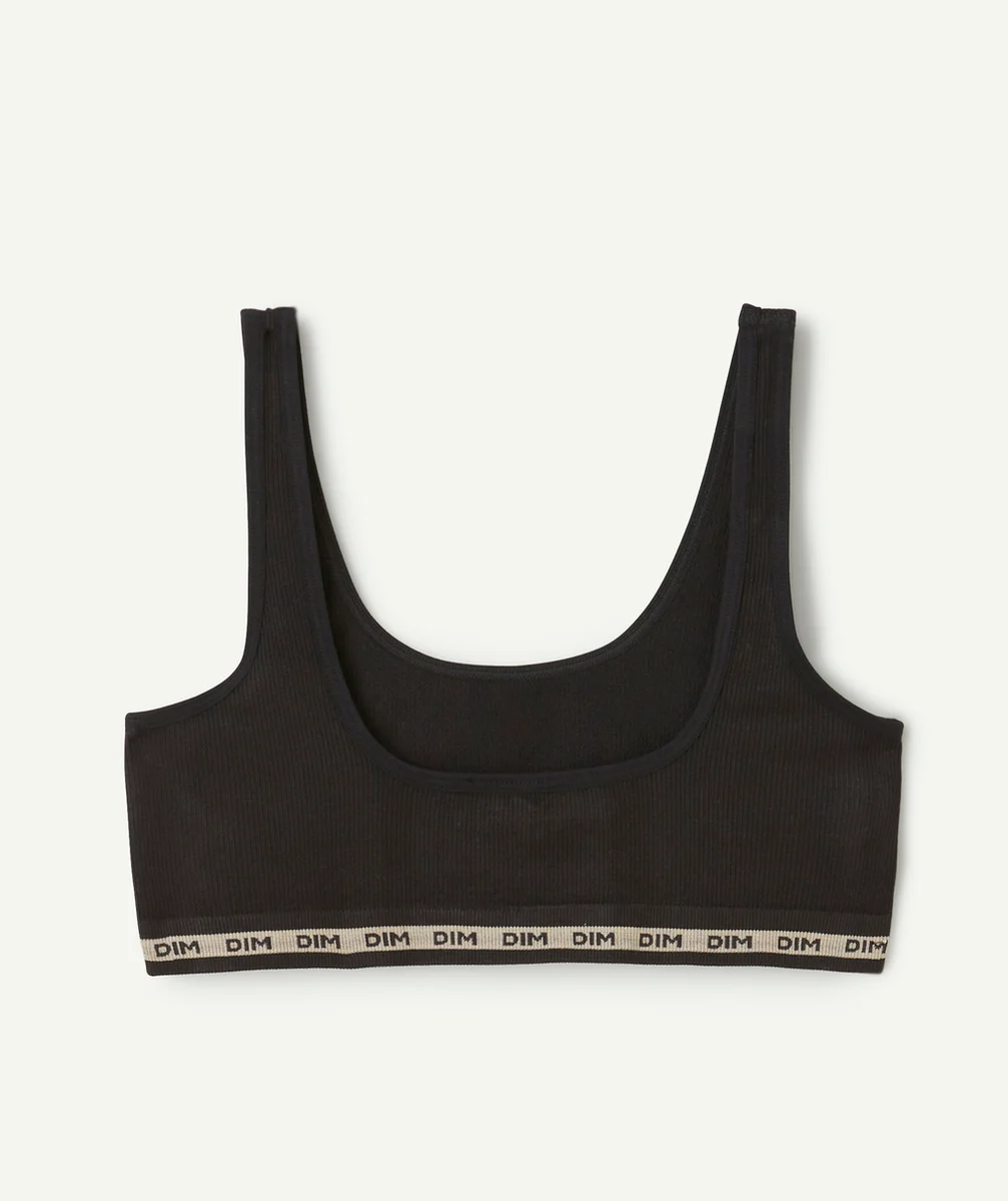 DIMbrassière côtelée fille noire avec élastique