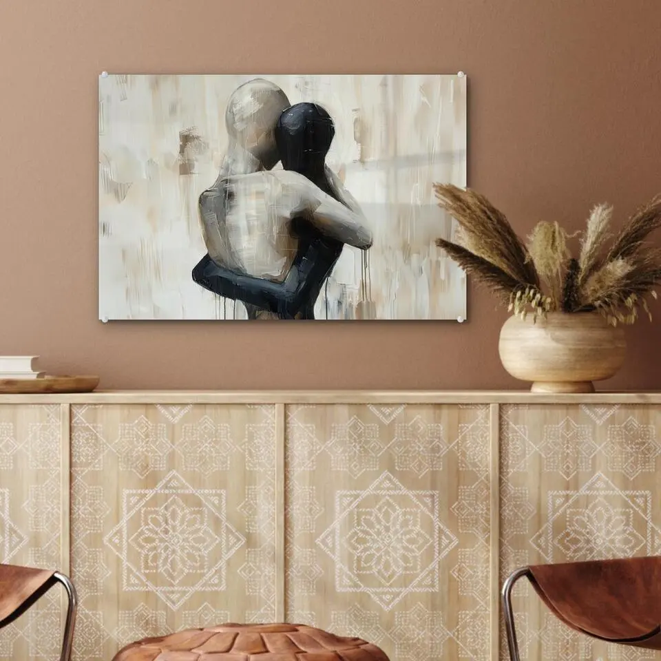 MuchoWow Glasschilderij 60x40cm Abstract Liefde Zwart wit