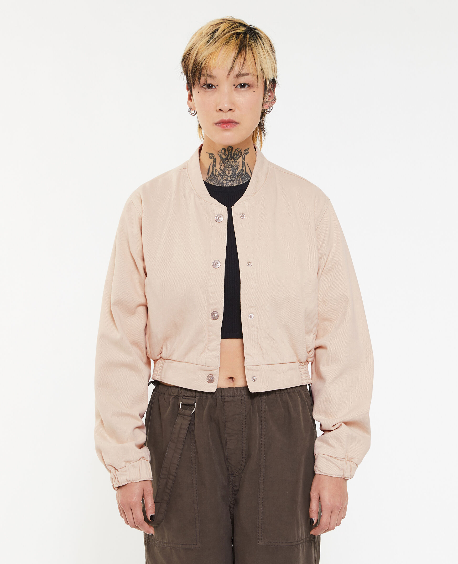 Bomber court en toile denim - Blanc
