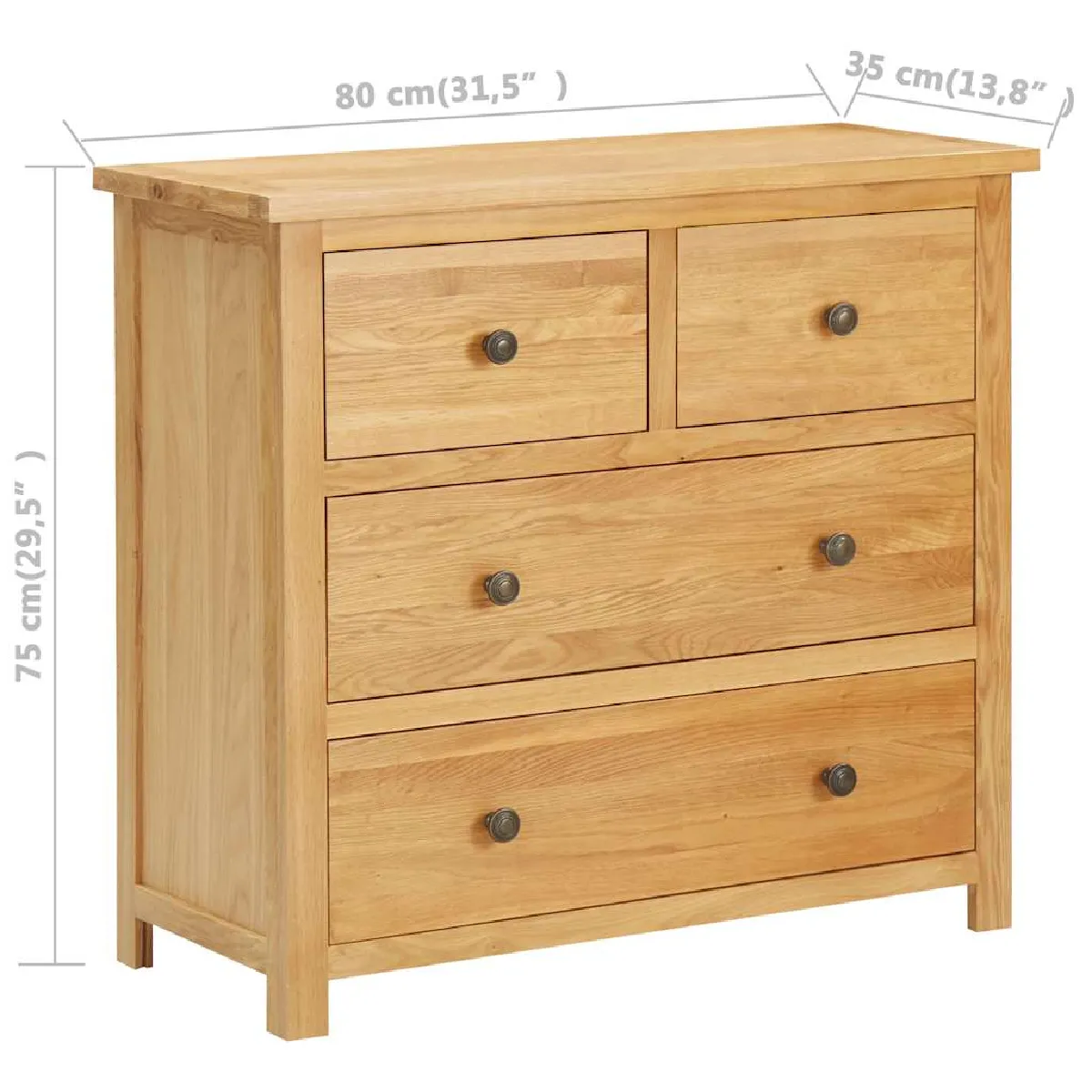 vidaXL Commode - Chêne massif - 80x35x75 cm