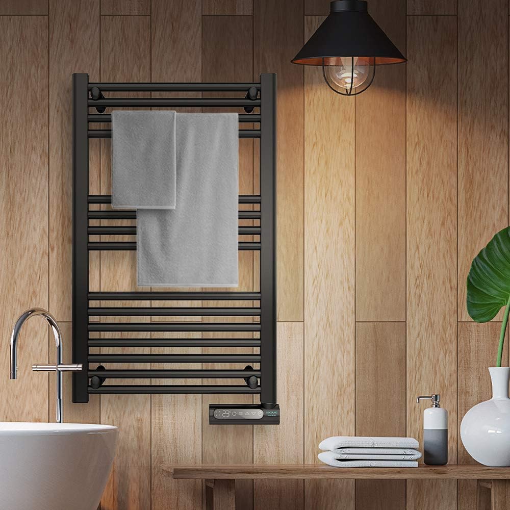 Cecotec Elektrischer Badheizkörper Ready Warm 9100 Smart Towel Black. 500 W, LED-Anzeige, Touch Control, Wochenprogrammierer, 3 Modi, wählbare Temperatur und maximale Sicherheit mit IP24