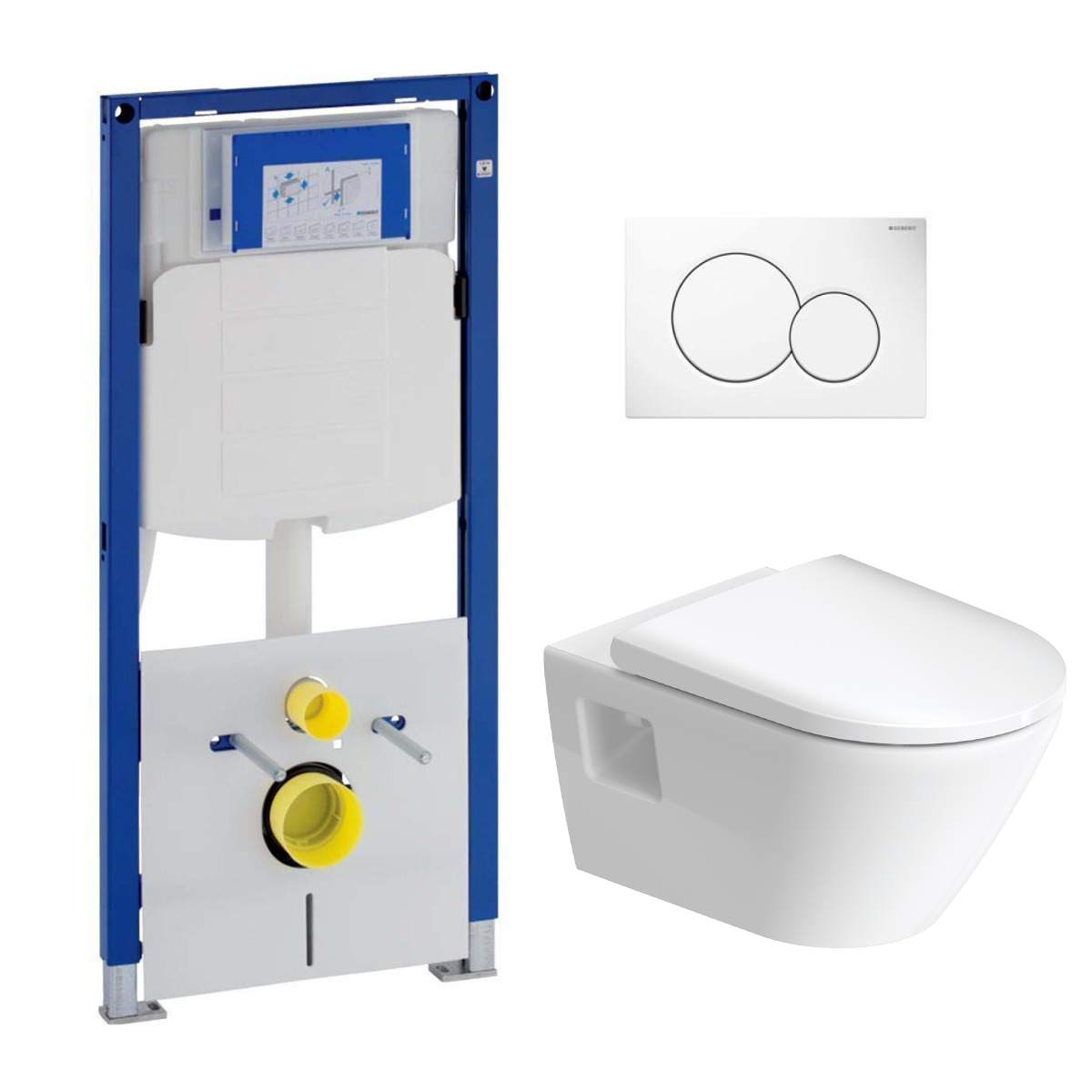 Geberit UP320 toiletset met Duravit D-Neo randloos toilet wit glans en softclose zitting