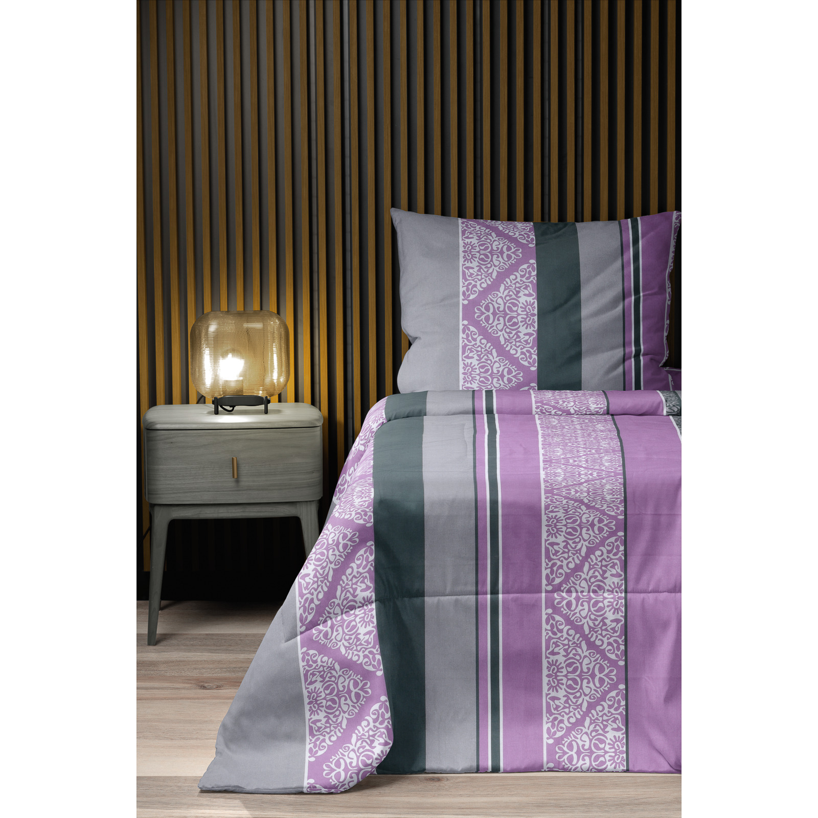 Bettwäsche violett-grau 160x210 65x100 Bettanzug Nord