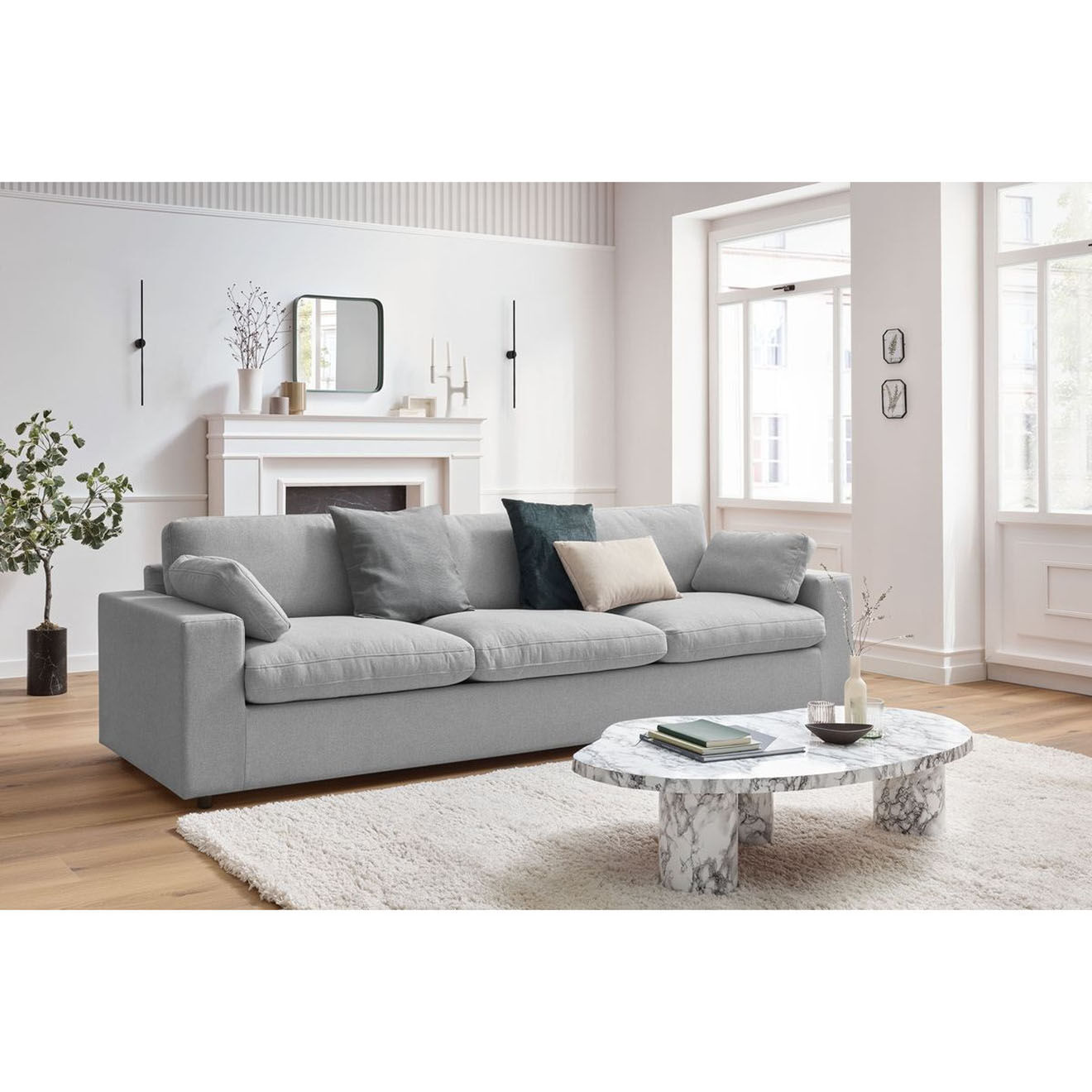 Bobochic Canapé droit fixe 4 places Belair gris clair - 280x93x80 cm