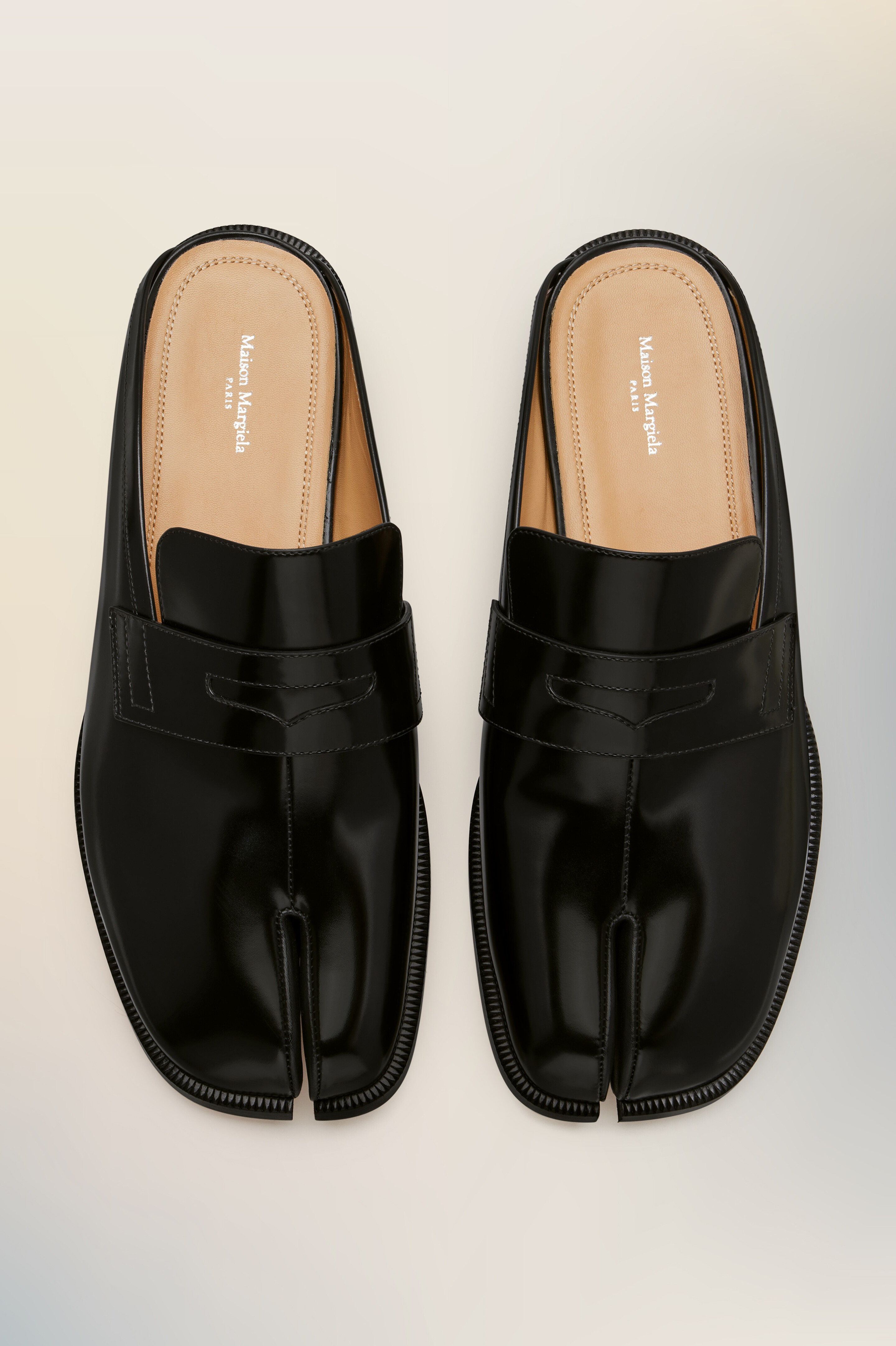 Mocassins style mules Tabi City noirs en cuir pour homme