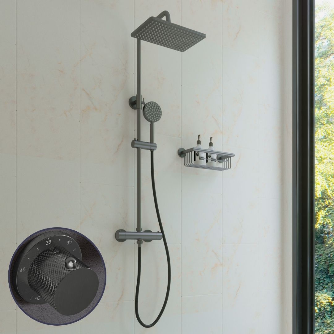Saniclear Vision Curved Pro opbouw regendouche met 20x30cm hoofddouche verouderd ijzer - gunmetal
