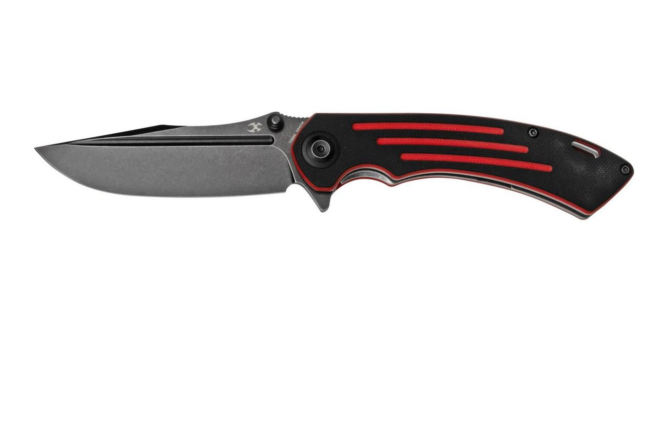 Kansept Pretatout T1032A1 Blackwashed 154CM, Black & Red G10 zakmes, Kmaxrom design