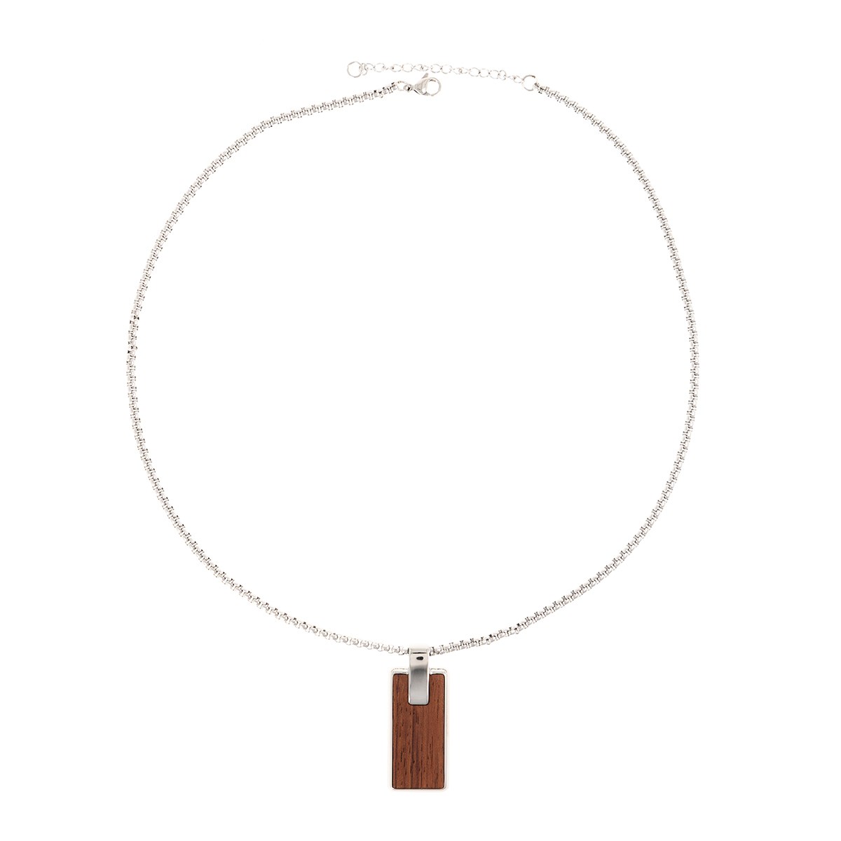 Collier acier avec pendentif croix en bois bubinga 50+5cm