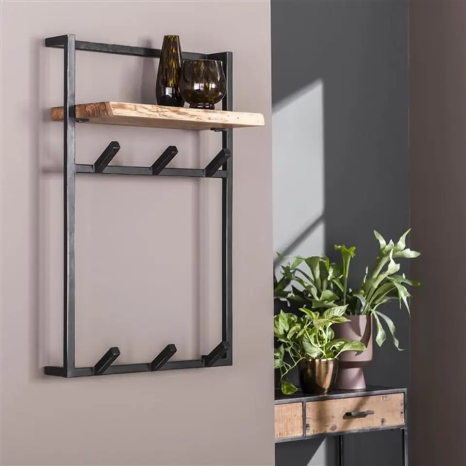 Industriële kapstok Naomi acaciahout metaal - 30x51x80 cm - Hout - Bruin