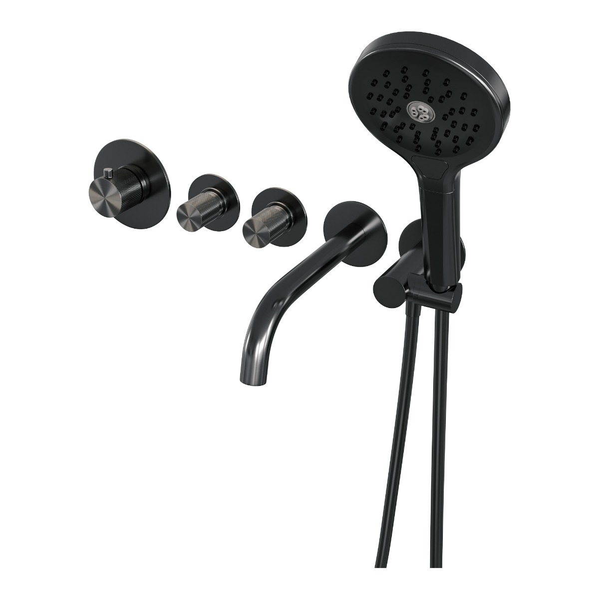 Brauer Gunmetal Carving inbouw badkraan met 3 standen handdouche gunmetal geborsteld PVD