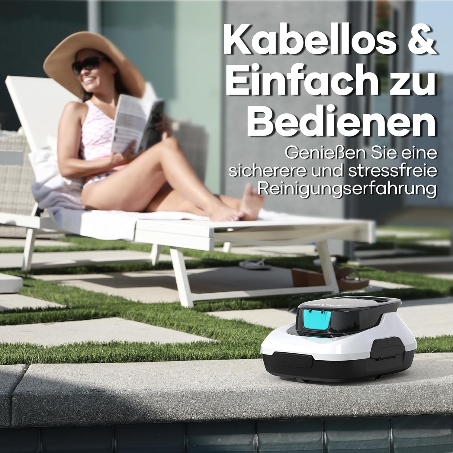 AIPER Poolroboter, Kabelloser Poolsauger Akku, 90 Minuten Reinigungszeit, Automatische Reinigung mit Selbsteinparkfunktion, Kompakter und Leichter Poolreiniger Ideal für Oberirdische Pools