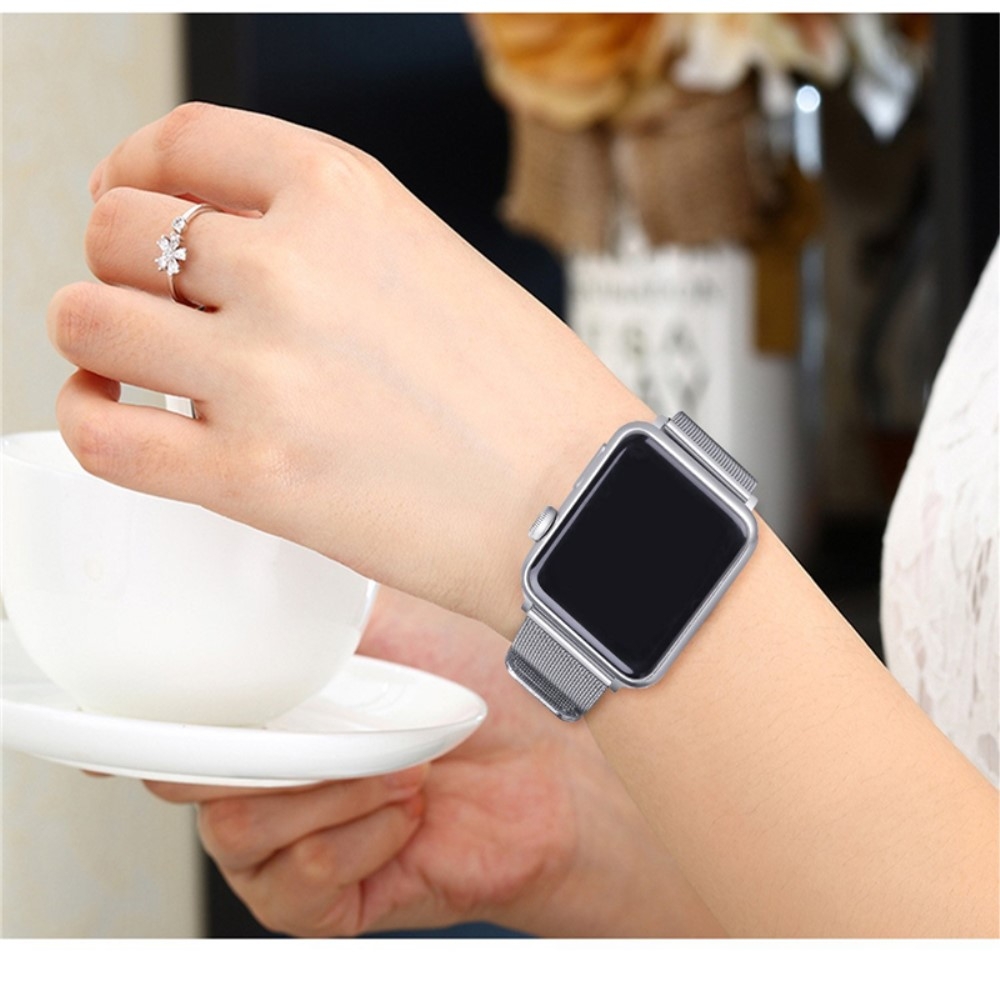 Apple Watch (42/41/40/38 mm) Edelstahl Ersatz Armband Milanaise mit Dornschliesse - Silber
