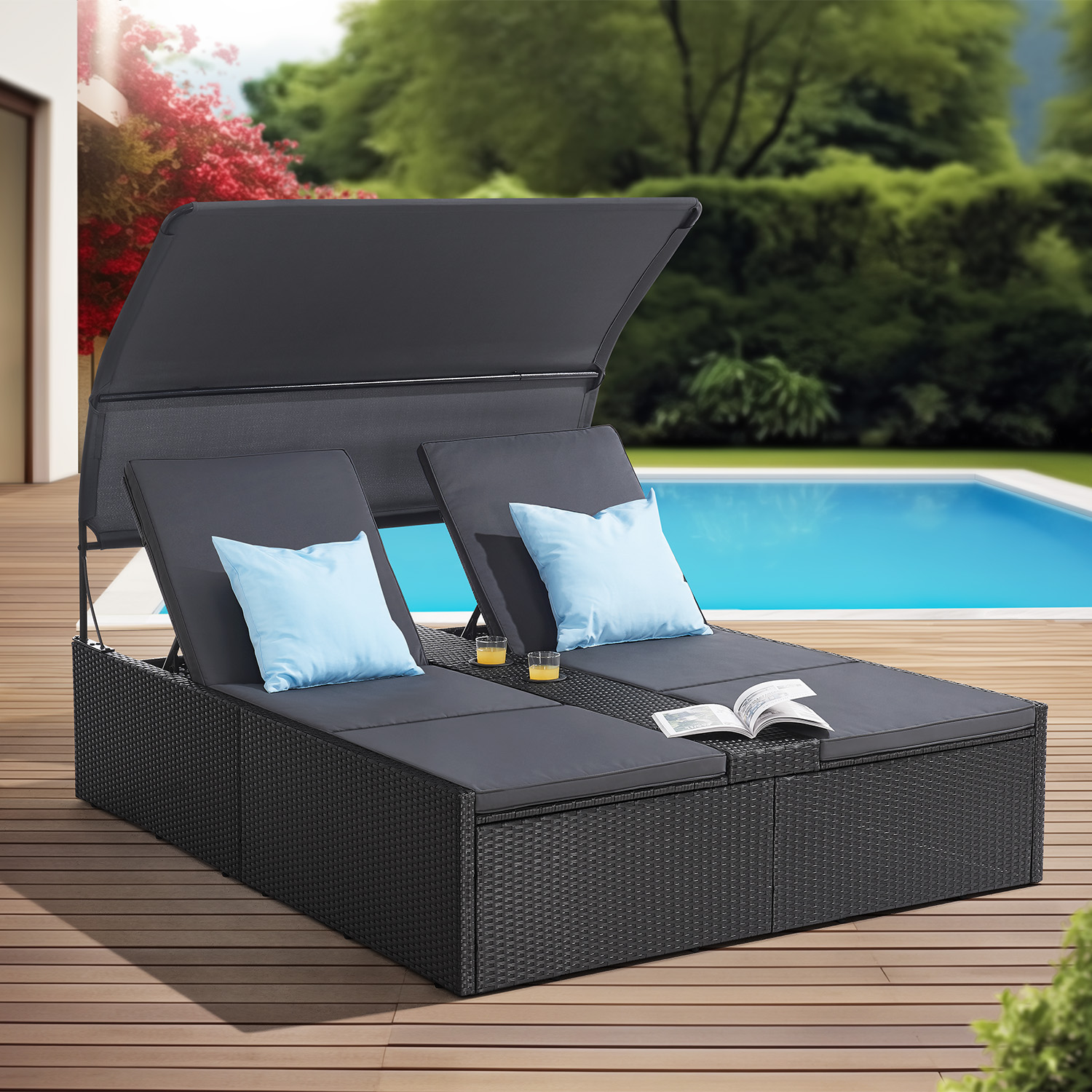 Juskys Syros Polyrotan Loungebed - Black