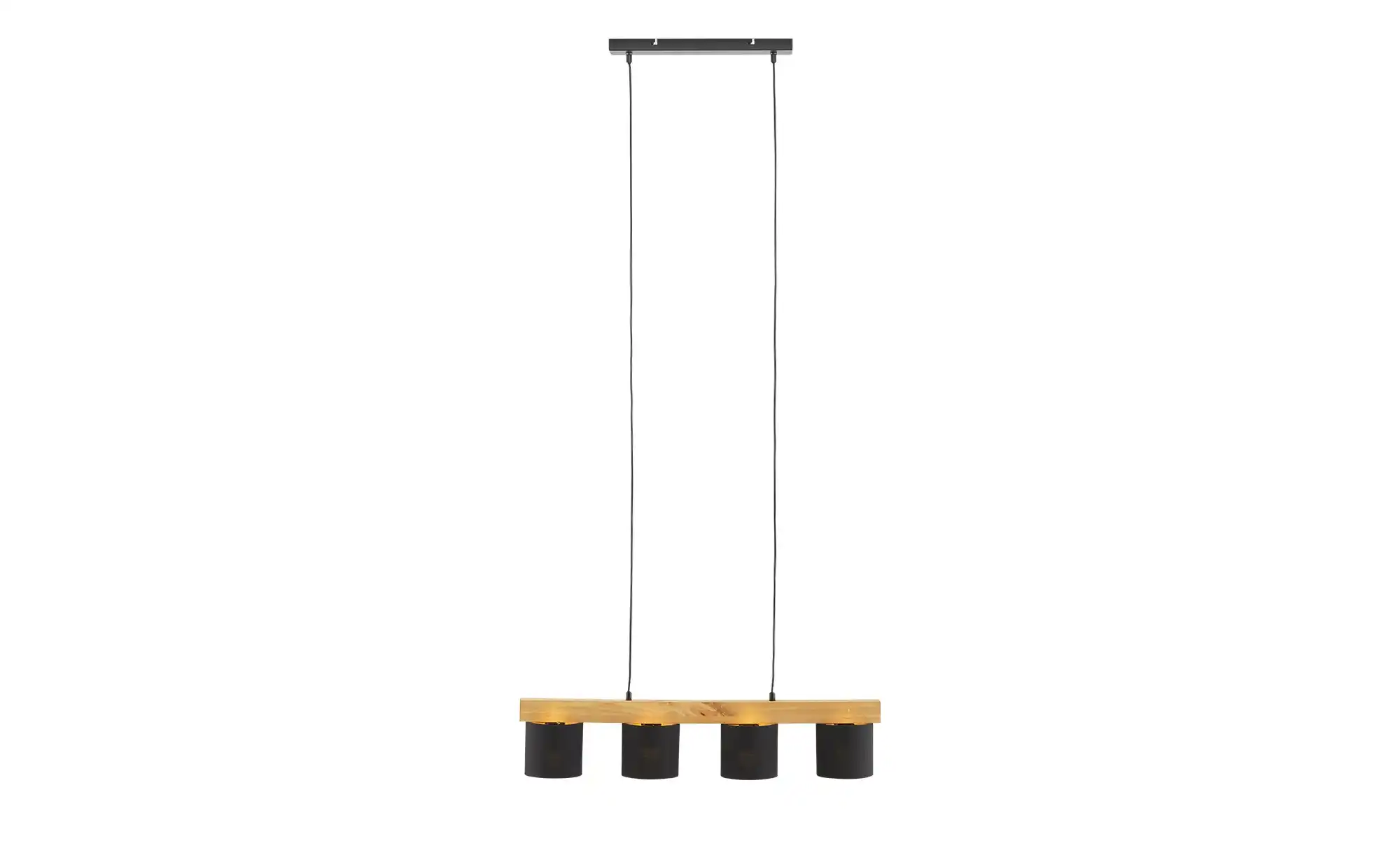 Trio Pendelleuchte, 4-flammig, Holz/ Stoffschirm schwarz/goldfarben