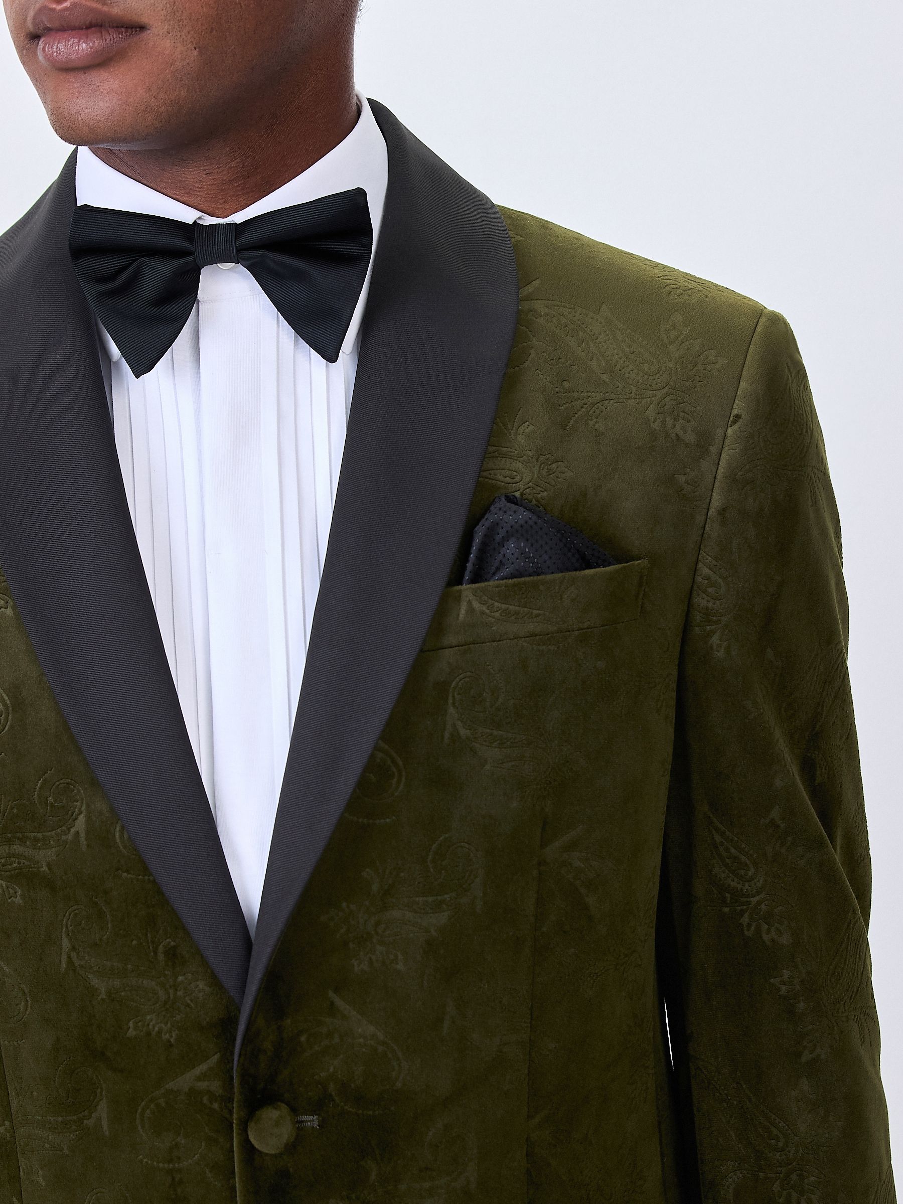 Olijfgroene Paisley - Normale Pasvorm - Fluwelen blazer met patroon