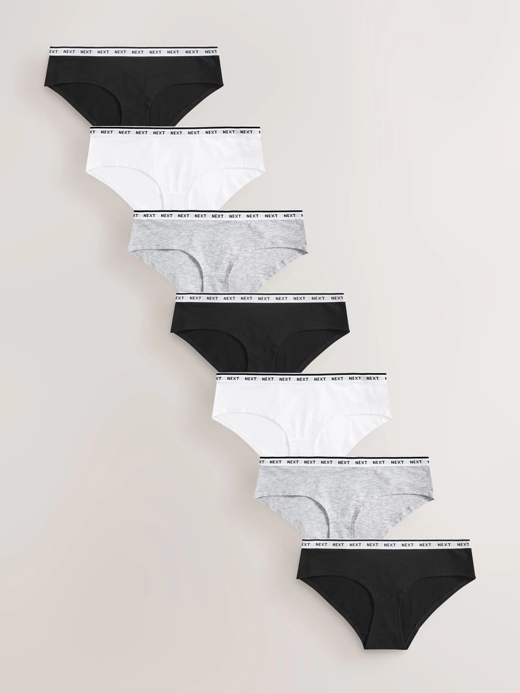 Zwart/wit - 7 Katoenen slipjes met logotailleband