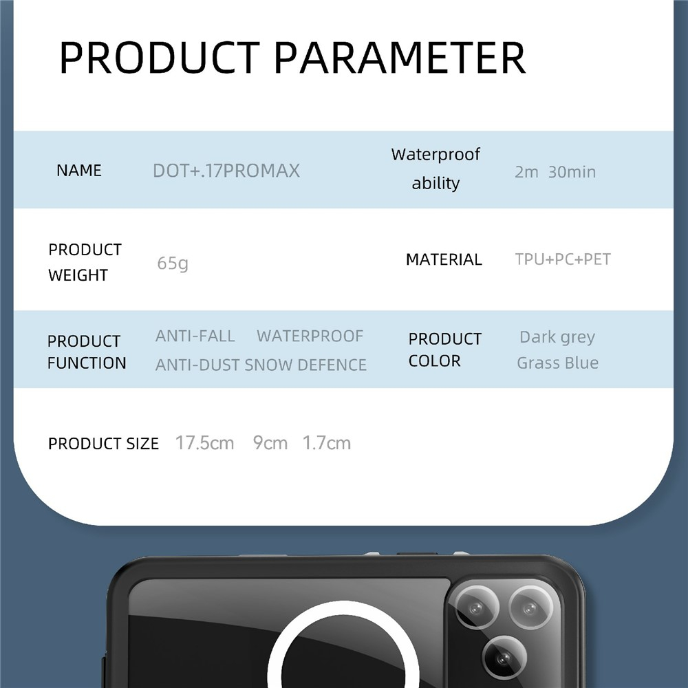 iPhone 17 Pro Max Wasserfeste MagSafe Outdoor Schutz Hülle (IP68) - Schwarz / Transparent