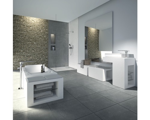 JACKOBOARD® Aqua Line pro douche-element met afvoergoot van geborsteld roestvrij staal 1100 mm x 1000 mm x 70/43 mm