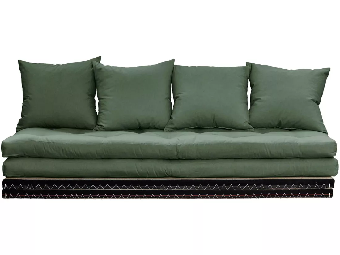 Futon canapé lit 3 places 2x70x200 CHICO kaki