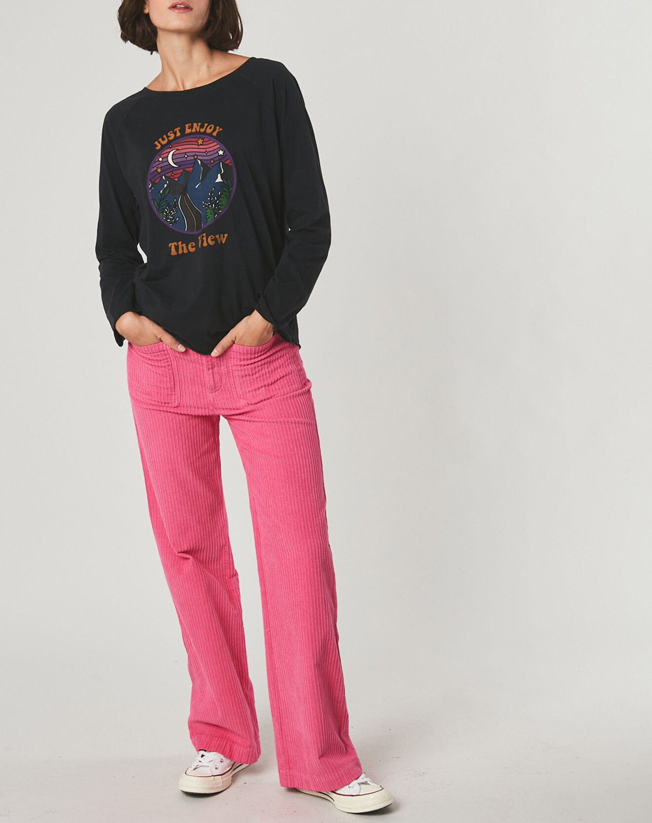 Stella Forest Pantalon Large en Velours côtelé Sorah rose