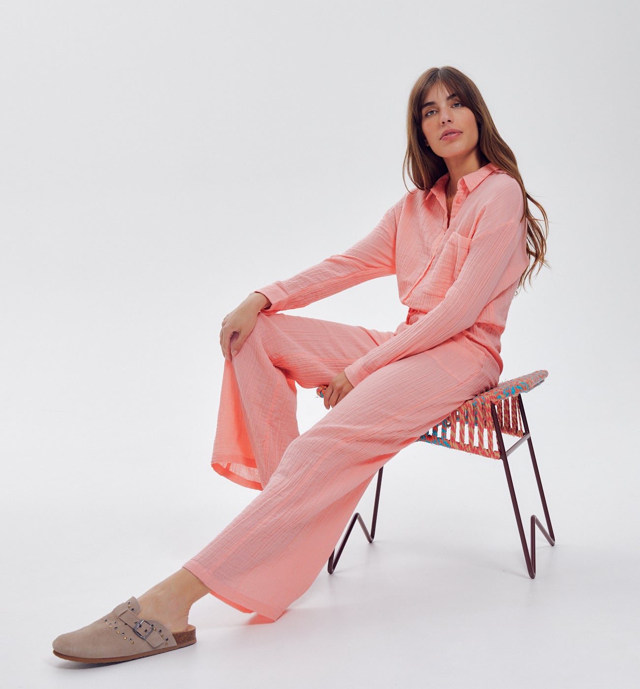 Combi en gaze de coton Femme - Corail