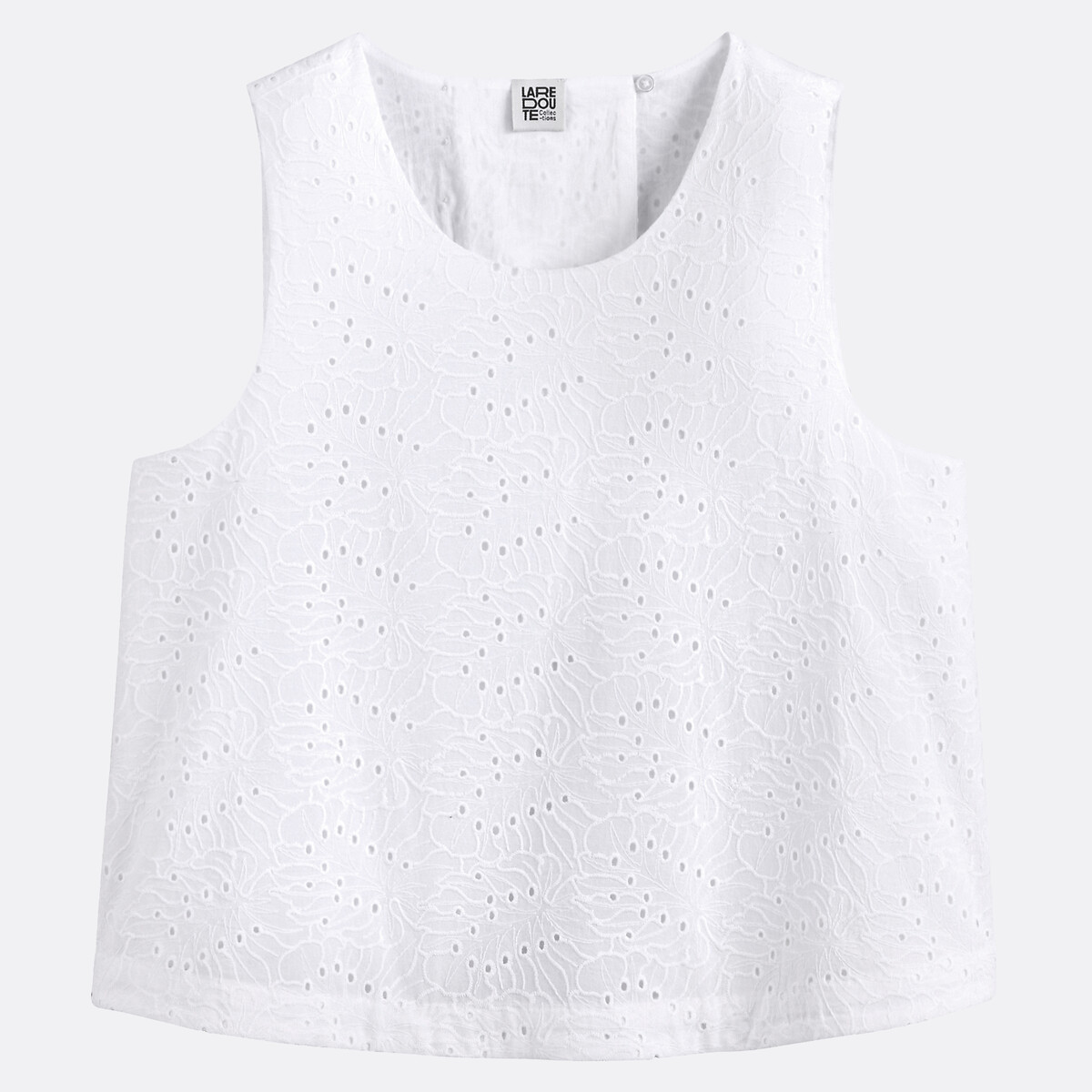 COLEÇÃO LA REDOUTE<br>Blusa sem mangas em renda inglesa com decote redondo