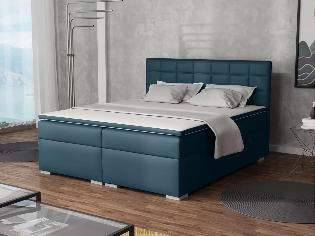 LIT BOXSPRING avec rangements pour la literie Torland, 160x200 cm, Soft 9 (Bleu marine)