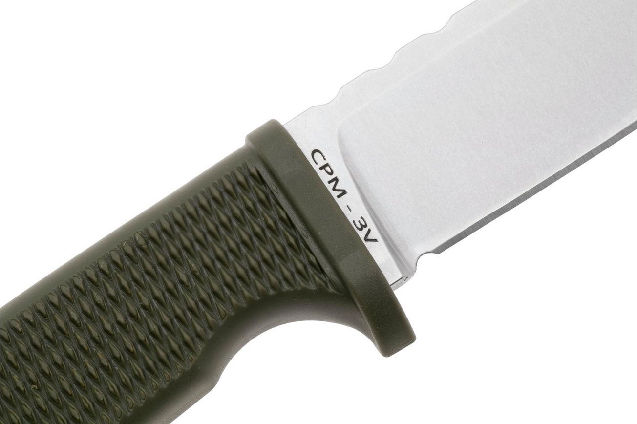 Demko Knives American Made FreeReign, Stonewashed CPM 3V Clip Point, USA-FR-3V-ODGRN-CLP, OD-Green Rubber outdoormes