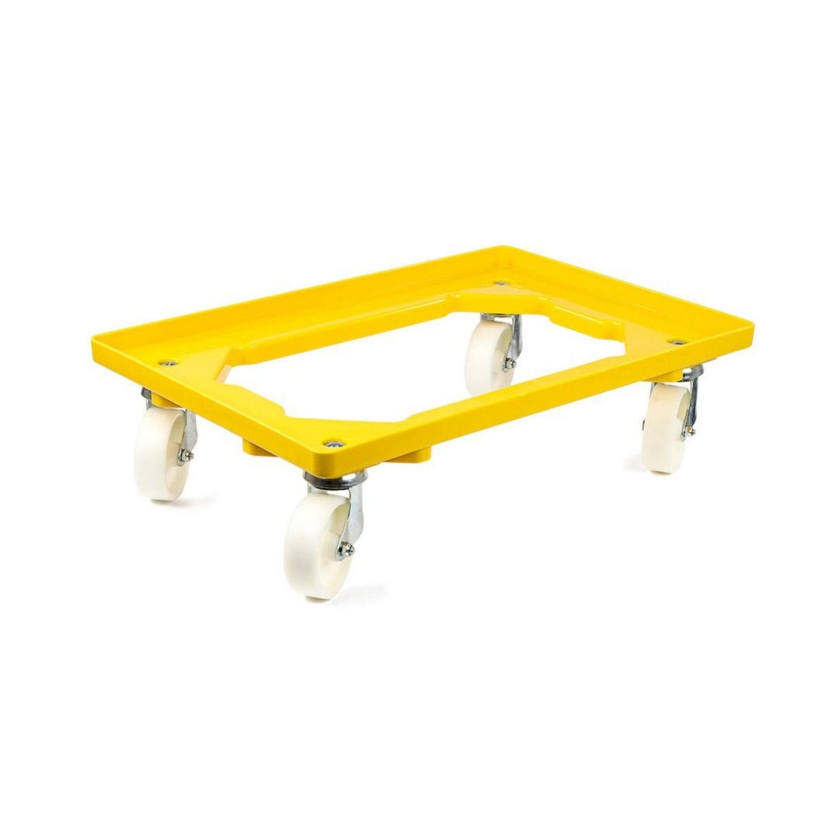 PROREGAL Transportwagen voor Euroboxen 60 x 40 cm met gele kunststof wielen, open dek, 2 zwenkwielen en 2 remwielen, draagvermogen 300 kg