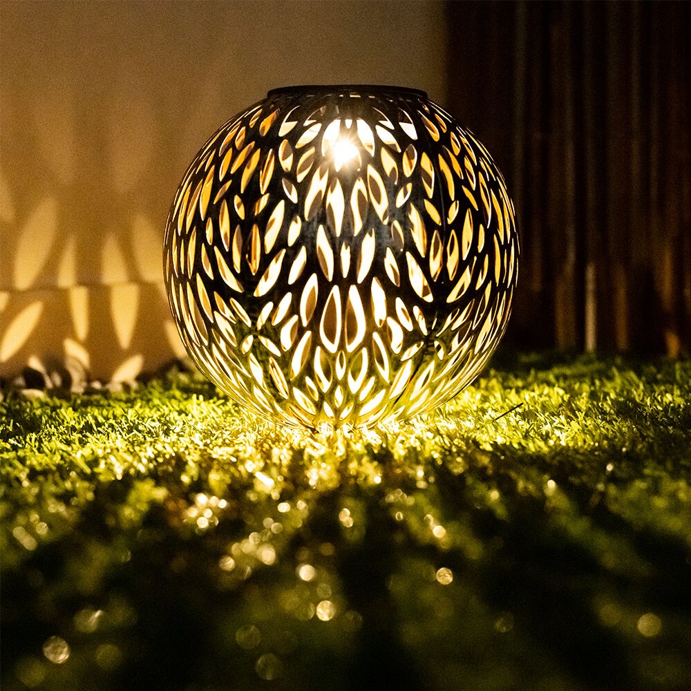 LED Solarleuchte, Kugel, silber-grau, gold, Erdspieß, H 54cm