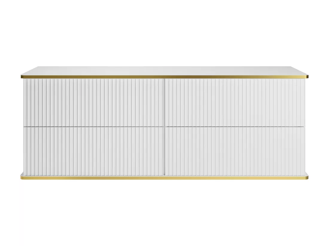 Meuble sous vasque suspendu strié liseré doré - Blanc - 150 cm - KELIZA