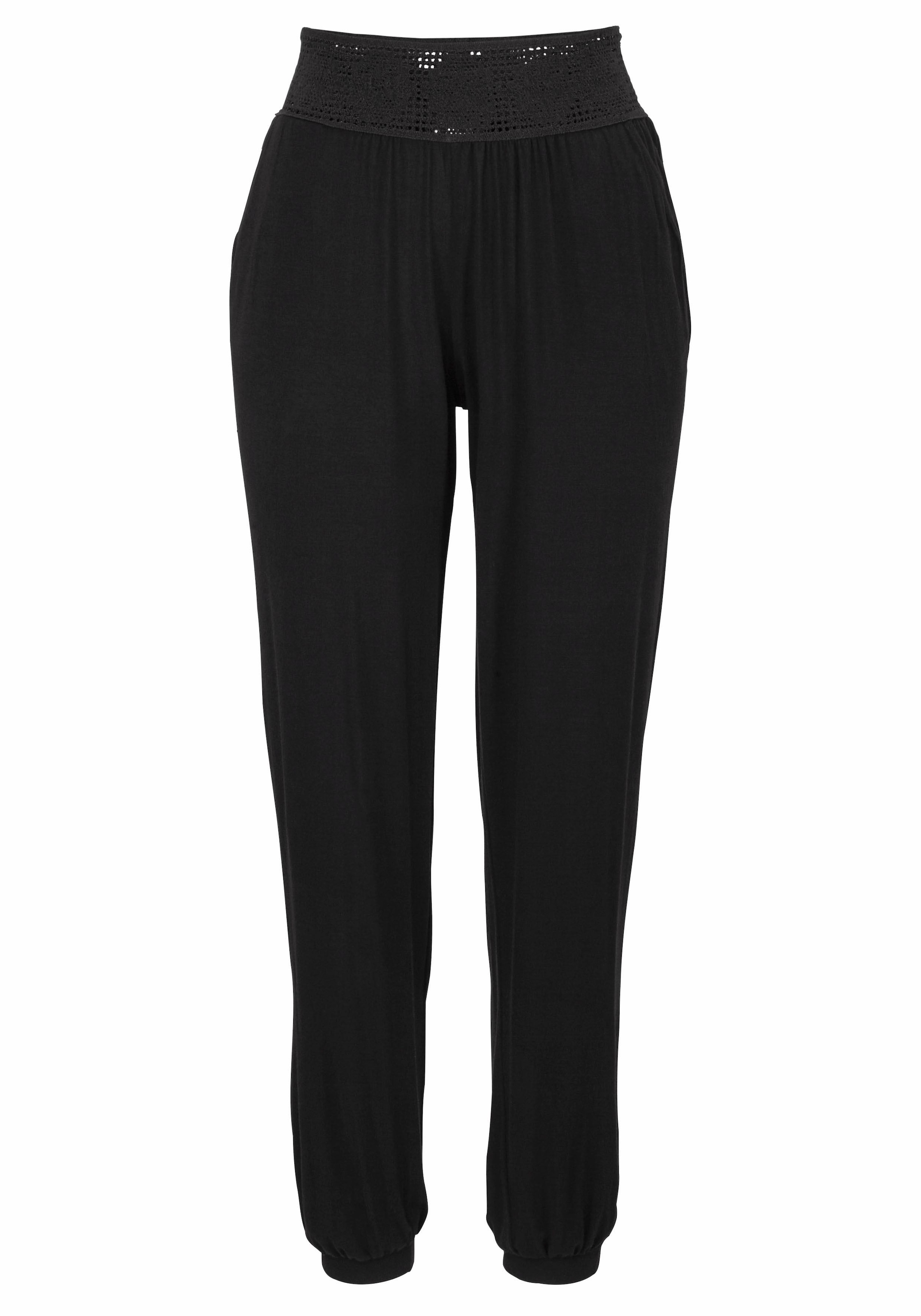 LASCANA Strandhose  mit Häkelbund und Taschen, Jerseyhose, elastisch, bequem