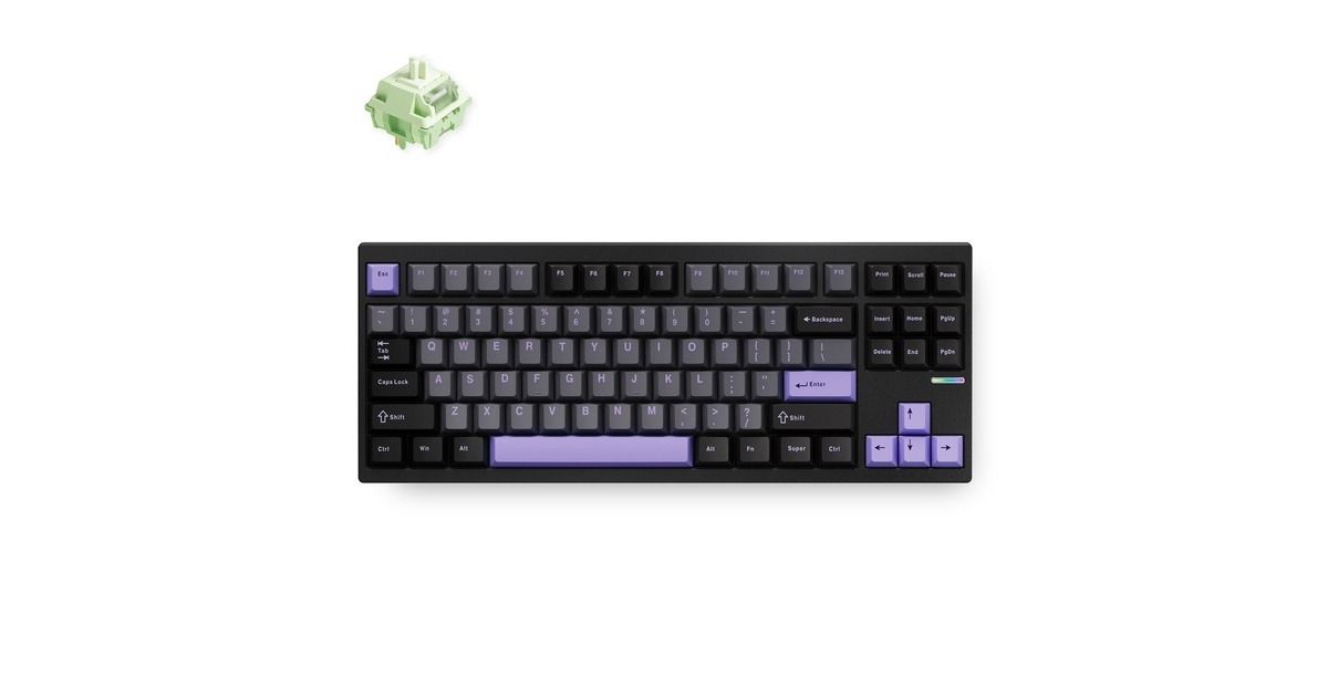 MCHOSEGX87 Max: Black Anodic Oxidation Matcha Latte V2 Aluminum Custom Mechanical, toetsenbord  (Zwart/paars, Huano Matcha Latte V2, 80% TKL, RGB, Hot swap, Double-Shot PBT, draadloos / Bluetooth / USB-C)